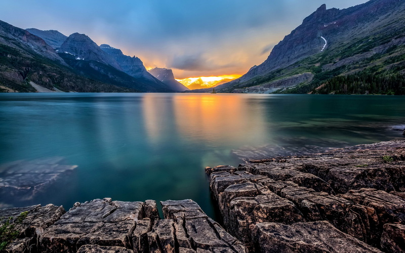 scenics - nature, usa, mary, nature, solid, formation, reflection, saint, wallpa, sky, water, gray, rock - object, non-urban scene, lake, idyllic, tranquil scene