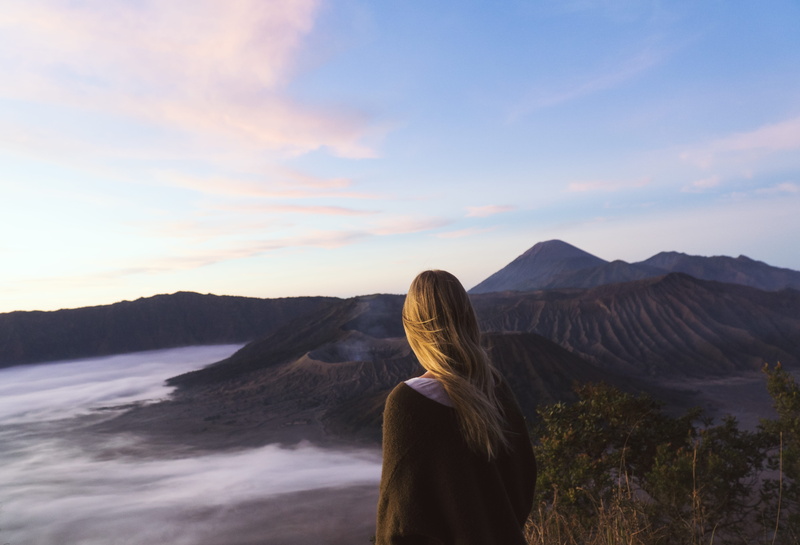 scenics - nature, indonesia, nature, rear view, hair, real people, lifestyles, women, woman, sunset, water, facing, tranquility, leisure activities, ar