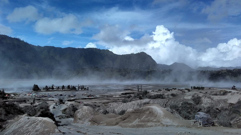 water, mountain, lagoon, indonesia, physical geography, outdoors, east java, travel destinations, landscape, environment, sky, cloud - sky, arrival, dramatic landscape