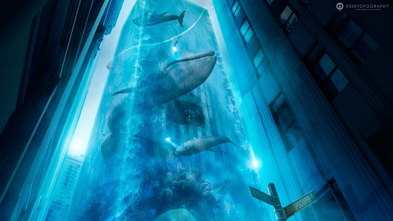 blue, Desktopography, gray, undersea, animals in the wild, artwork, nature, cyan, whales, photo manipulation, swimming, digital art, animals in captivity