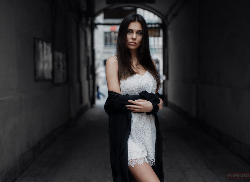 clothing, young adult, beauty, depth of field, young women, 1080P, adult, waiting, hair, built structure, three quarter length, white dress, fashion, standing