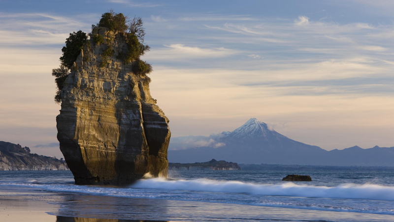 landscape, 1080P, mt, new, zealand, stone, beach, nature, ocean, seashore, formation, rock, hd, taranaki, island