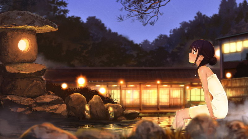 hot spring, 1080P, anime girls