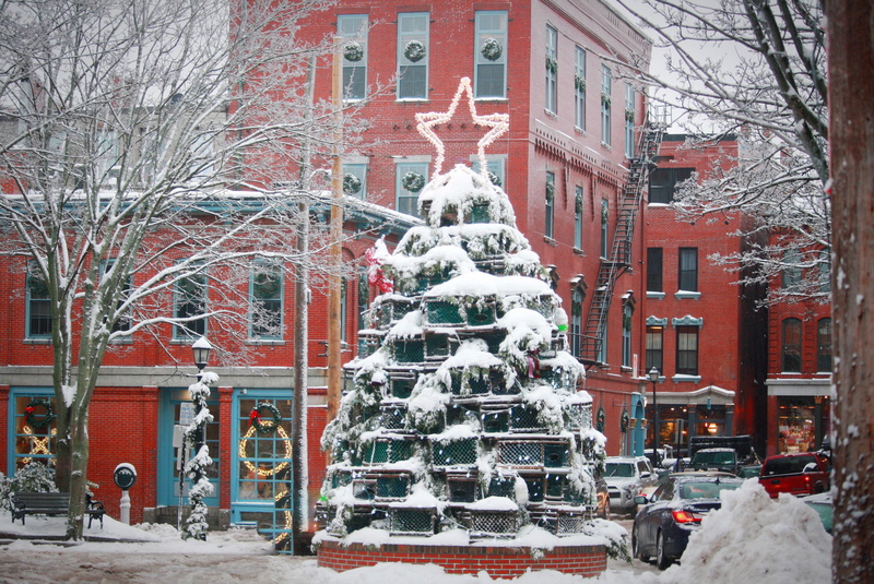 belief, winter scene, building exterior, snow, art and craft, icy, building, sculpture, portland regency hotel and spa, maine, religion, day, city, city streets