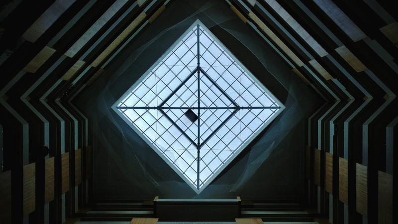 no people, window, transparent, chennai, directly below, triangle shape, architecture and art, glass, hotel ceiling, india, pattern, building, day, indoors