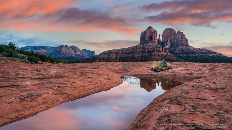 Nature, 2K, rock, cathedral, forest, sedona, national, coconino, arizona, sunset