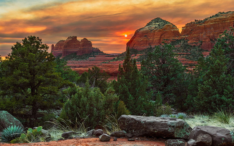 red, sunset, sedona, arizona, hd, ultra, usa, road, 1080P, hill, schnebly