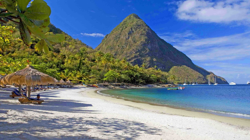 day, nature, 4K, idyllic, water, beauty in nature, beach, outdoors, sky, gros, saint, sugar, piton, resort, tourism, caribbean, tranquility