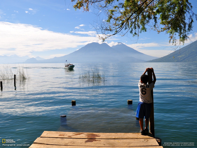 nature, mountains, Guatemala, children, National Geographic, boat, water, 720P, lake