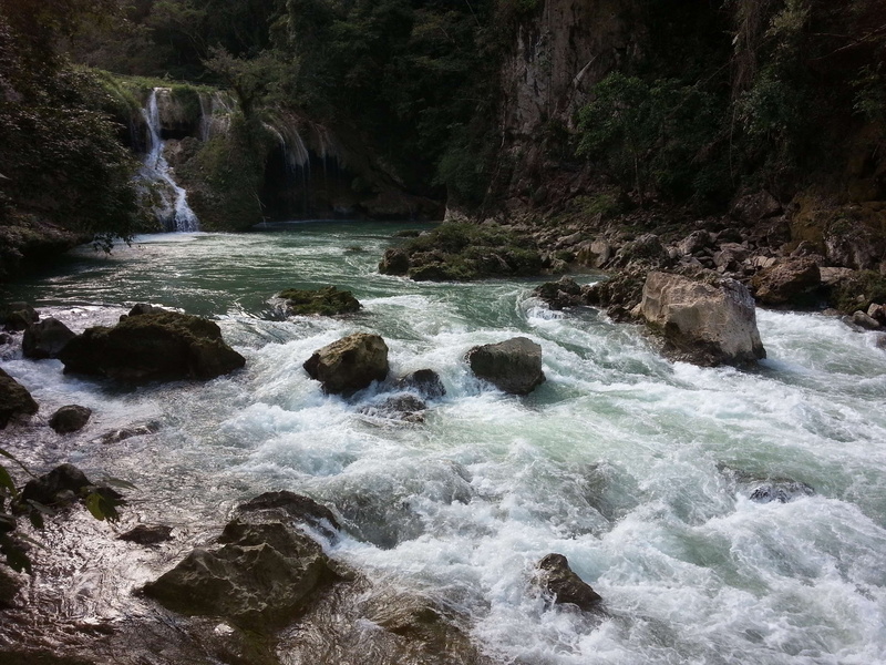 outdoors, long exposure, motion, tree, no people, rock, place, flowing water, nature, mountains, waterfall, day, power in nature, guatemala, non-urban scene