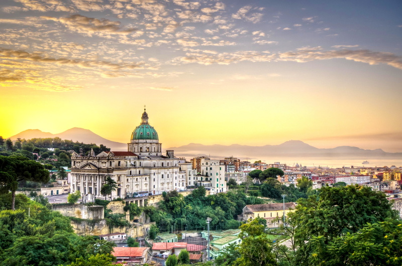 travel destinations, sunset, nature, outdoors, spirituality, townscape, plant, tree, building, city, belief, naples 4k ultra hd desktop, dome