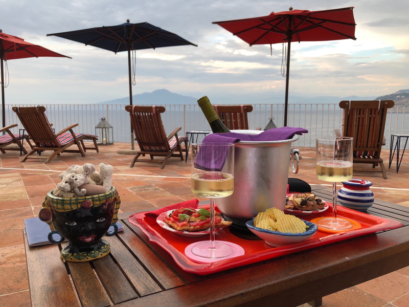 heavenly, table, seat, umbrella, no people, sorrento, day, hotel, drink, chair, wine, mount vesuvius, business, vacation, food, water, idilic, protection