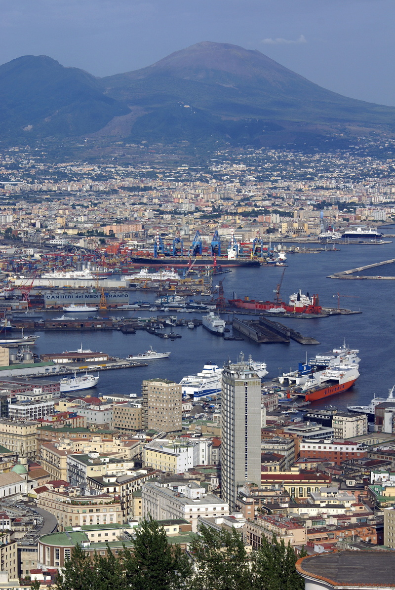 city, water, tourism, archaeology, volcano, ship, vesuvius, naples, sky, pompeii, nautical vessel, 4K, built structure, high angle view, cityscape, landscape