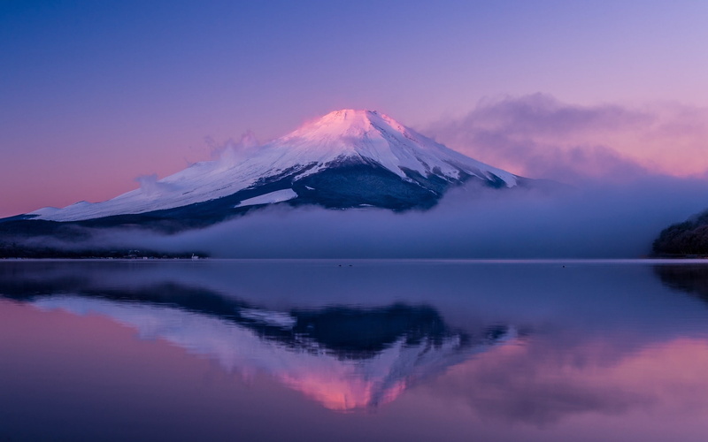 1080P, purple, landscape, sunset, tranquility, beauty in nature, no people, fuji, lake, purity, island, mountain peak, hd, tranquil scene, mount