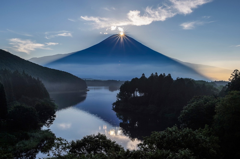 volcano, distant, sun, Mountain, fuji, Fuji volcano, 1080P, photo, Japan, view