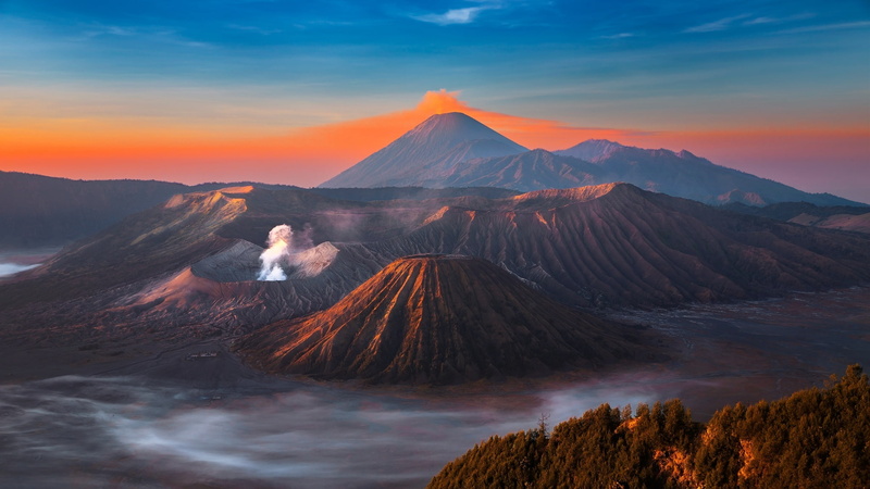 non-urban scene, environment, scenics - nature, mountains, landsсape, tranquility, cloud - sky, physical geography, land, 1080P, Java, range, smoke, mountain peak