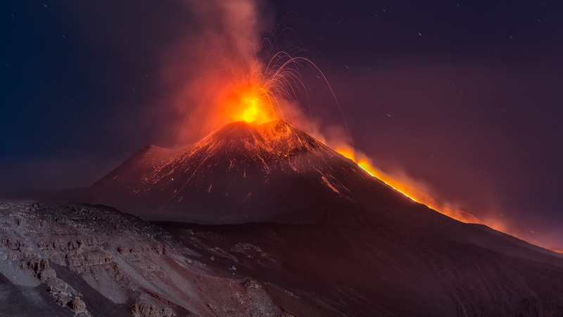 nature, Sicilia, night, volcano, Etna, mountain, eruption, 1080P
