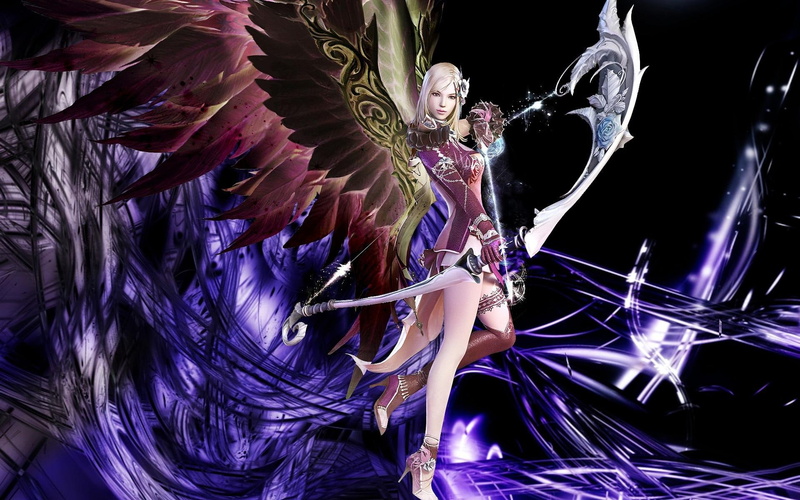 female, l, angel, wings, illustration, archer, white, beautiful, wing, 1080P, games, elf, hair, lineage 2