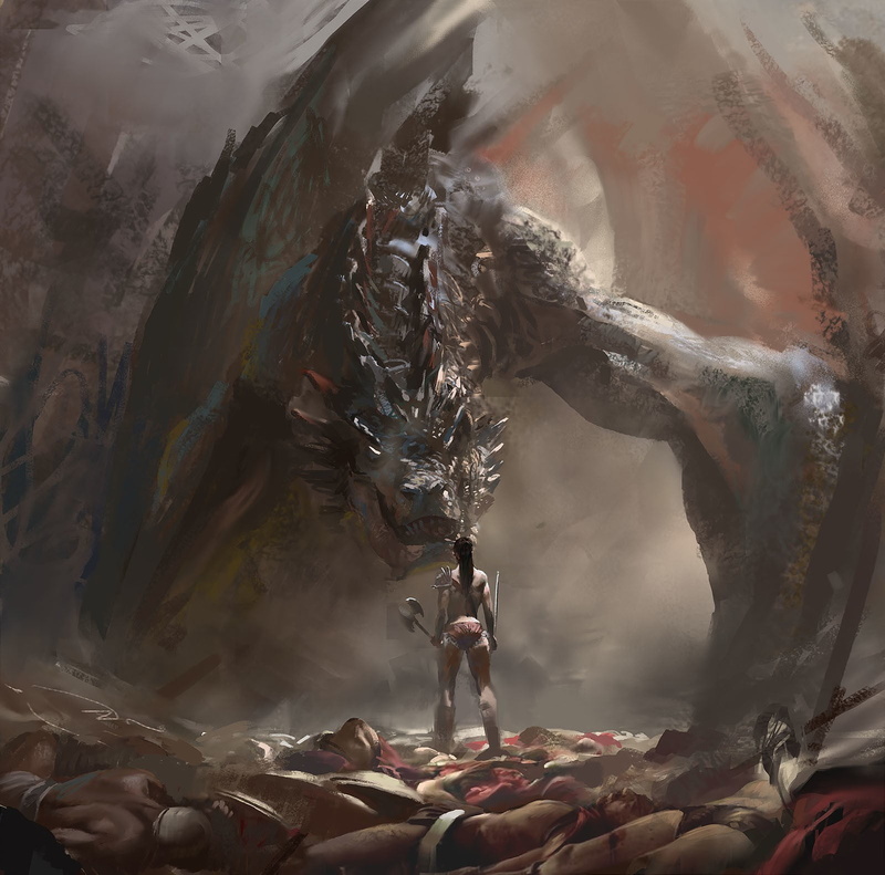 water, illustration, game, nature, real people, art and craft, rock, rock - object, solid, fantasy art, Wyvern, leisure activity, application, women, crowd