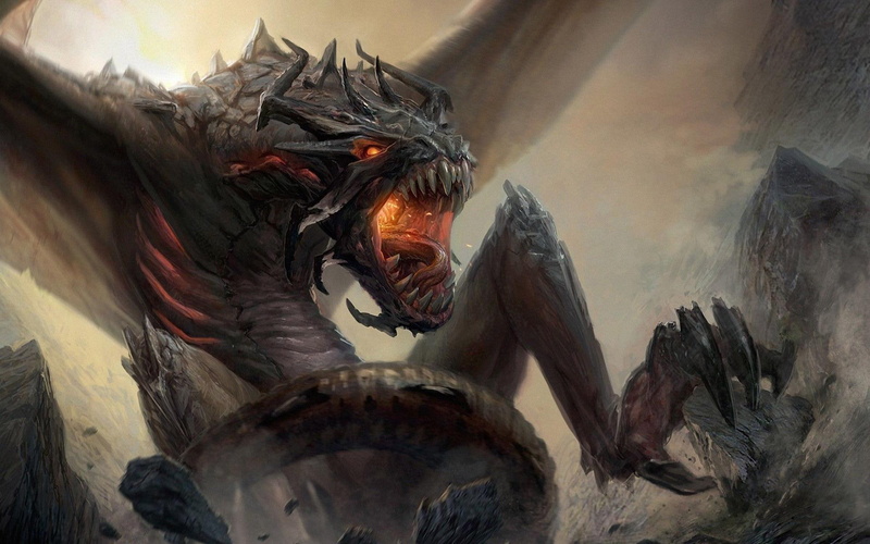 creature, wyvern, game, 1080P, illustration, 1920x1200, attacking, monster, gray, wing, fantasy