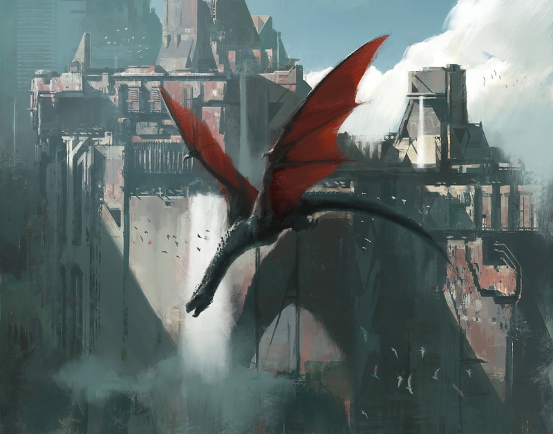 Dragon, 4K, Wyvern, City, Fantasy