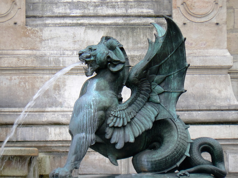 fontaine, animal wildlife, saint-michel, craft, paris, built structure, 2K, art and craft, dragon, vertebrate, place saint michel, animal, animal themes