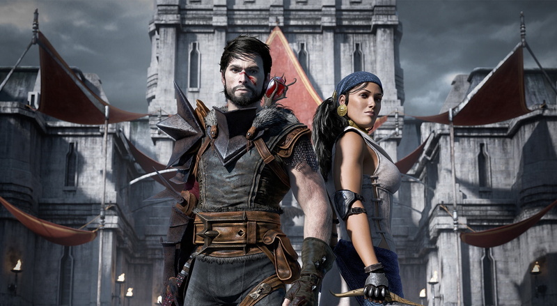 standing, 1080P, young adult, dragon age ii, man, Dragon Age, holding, young women, dragon, adult, two people, clothing, women, digital, beautiful people