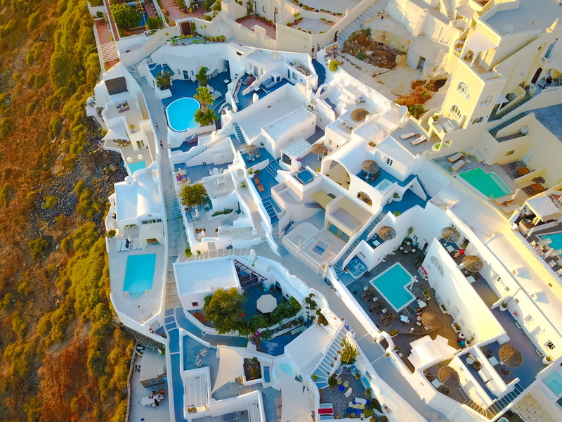 pool, aerial view, greece, swimming pool, 4K, water, day, building exterior, architecture, wealth, sunny day, residential district, house, outdoors, rest