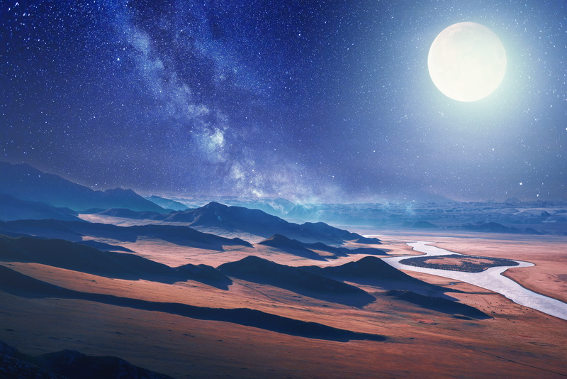 beauty in nature, photoshop, stars, scenics - nature, mysterious, tranquility, full moon, space, landscape, moonlight, sky, star - space, no people, composing