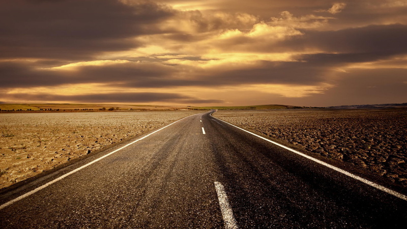 clouds, asphalt, sunset, horizon, plain, highway, distance, stuff, road, sky, endless, 4K