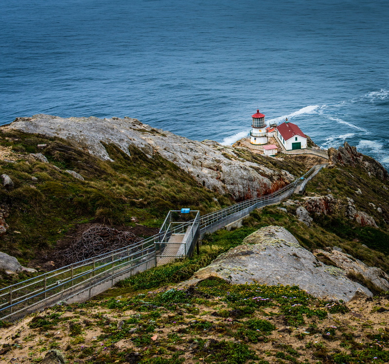 high, rock - Object, Architecture, sea, D810, 35mm, photo, f/1, Spring  Water, Point Reyes National Seashore, red house, house, stairs, top, on top, Nikkor