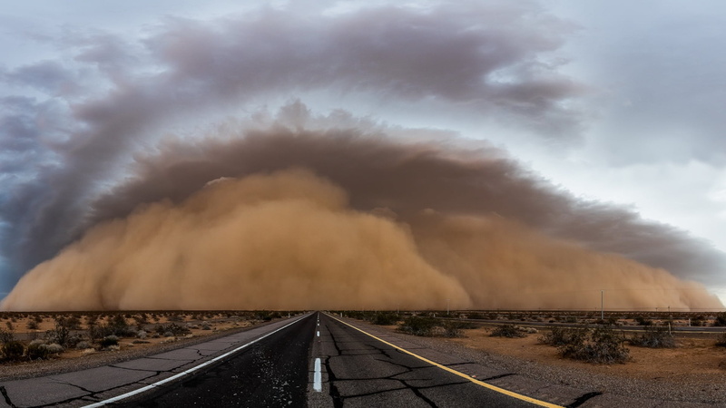 1080P, sky, storm, nature, desert, clouds, sandstorms, road, horizon