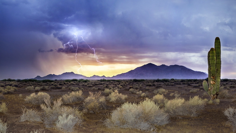 Arizona, sandstorm, cactus, 2K, Monsoon Sunset, lightning, green