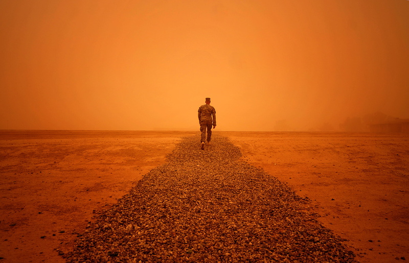 Iraq, one Person, sport, nature, IQ, outdoors, 2 of 2, people, Airman, Air Force, sandstorm, walking, sea, sunset, military, Al Asad, way, walking on, pesron