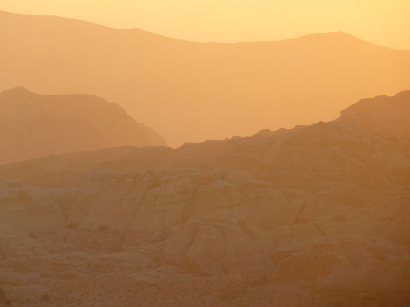 sky, rock, arid climate, nature, sunset, Petra, fog, sun, abendstimmung, mountain range, back light, romance, Travel, environment, Jordan, formation, scenics - nature