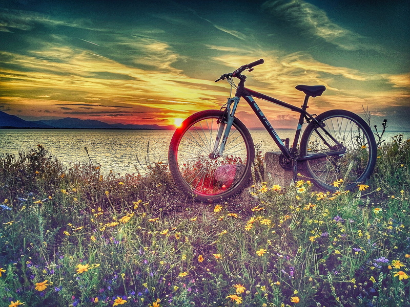 beside, chalkida, 2K, cloudscape, transportation, grass, cubebikes, body, beauty in nature, no people, bike, black, bicycle, mountain bike, sunset, nature