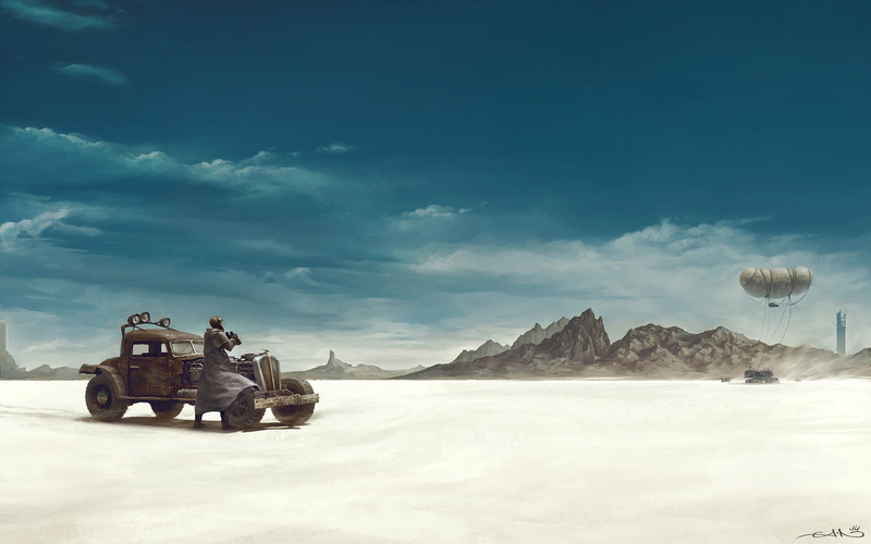 concept art, nature, land, tranquility, apocalyptic, cloud - sky, mountain, mode of transportation, climate, scenics - nature, beauty in nature, black