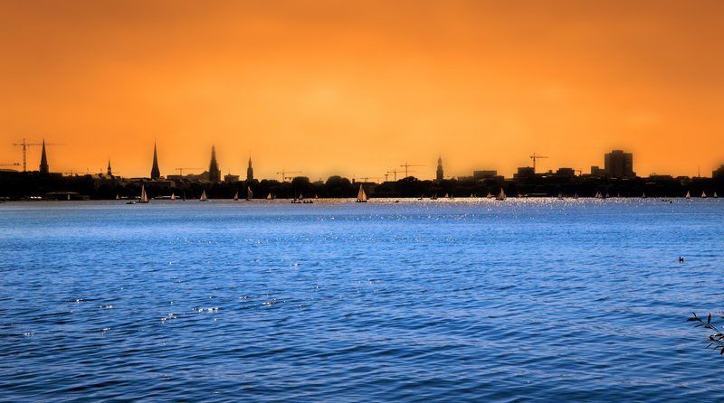 waterfront, alster, hamburg, Creative, fomef, scenics - nature, 5K, nature, city, building, urban skyline, building exterior, no people, design, architecture