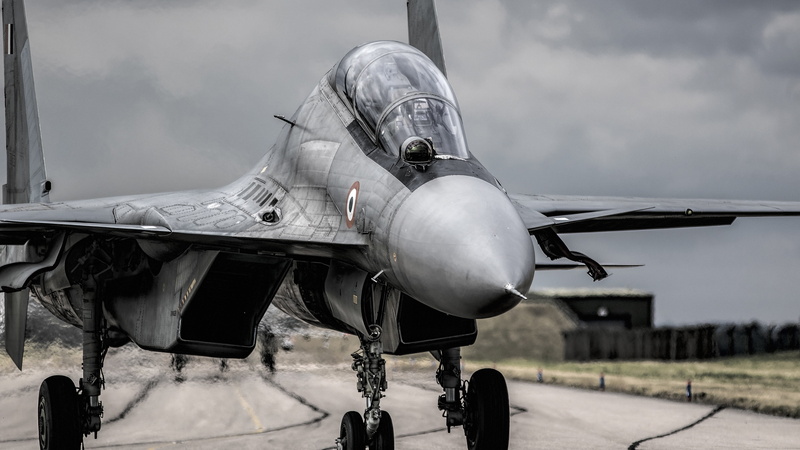 sukhoi su-30mki, fighter plane, transportation, no people, nature, side view, jet aircraft, military aircraft, air vehicle, stationary, airplane, air force