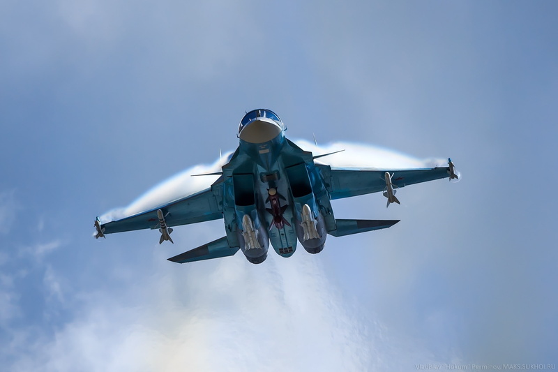 aircraft, Sukhoi Su-34, sky, fighter plane, Russian Army, airplane, air force, military, mode of transportation, air vehicle, plane, day, mid-air, flying