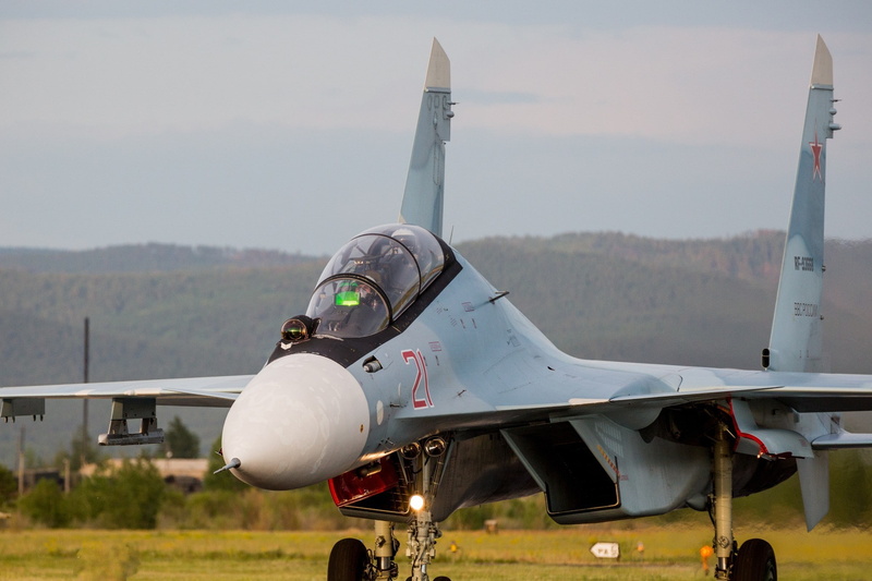 transportation, airport runway, flying, airplane, outdoors, stationary, military airplane, airport, no people, sukhoi Su-30, air force, nature, air vehicle