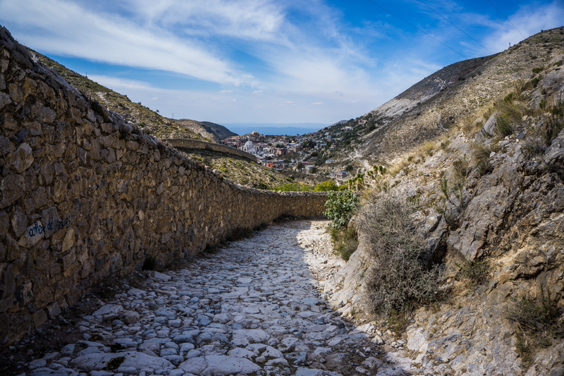 pueblo mágico, mountain, no people, footpath, day, stone wall, 5K, environment, road, non-urban scene, mexico, a6000, scenics - nature, sky, cloud - sky