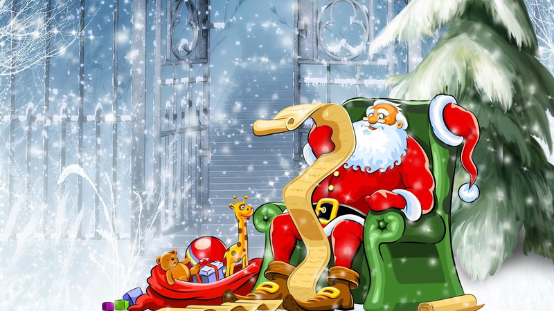 saint nicholas, snow, st nick, portrait, santa claus, santa, 1080P, tree, gates, sack, list, claus, christmas, checking, toys, north pole