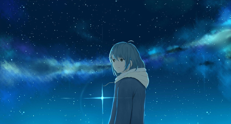 Stars, 1080P, Anime, Original, Girl, Sky, Night, Aurora Australis