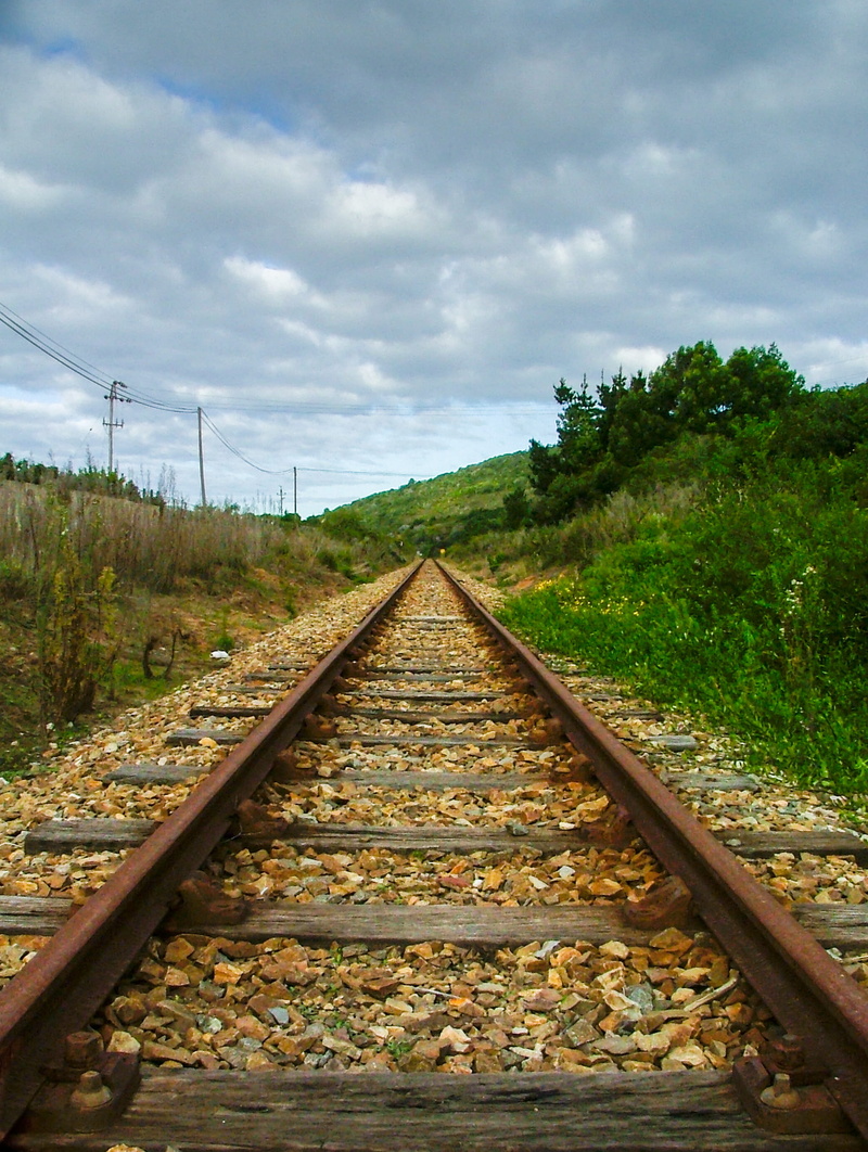 cloudy, track, rail transportation, long, diminishing perspective, electricity, cloud - sky, nature, metal, railroad track, rail transport, railway transport