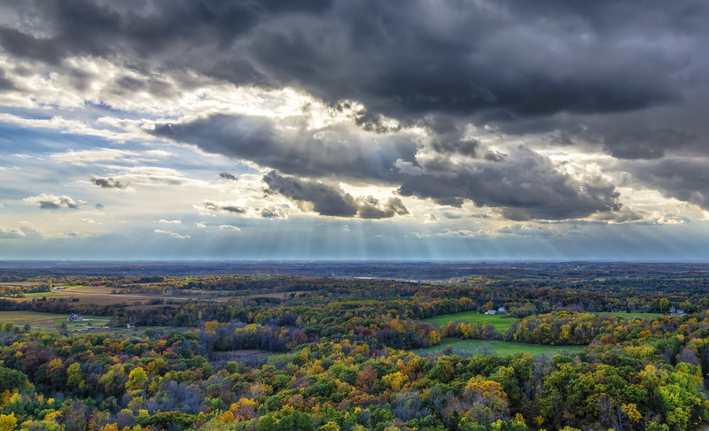 forest, united, Erin, states, cumulonimbus, United States, Wisconsin, clouds, fall, rays of the sun, 1080P, storm