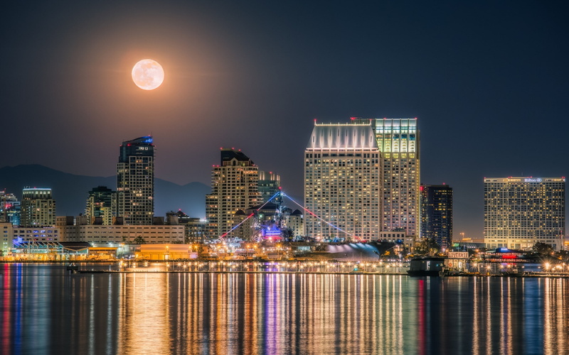USS Midway, cityscape, 2K, San Diego