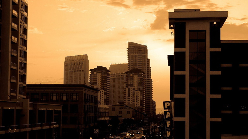 residential district, nature, skyscraper, black, financial district, architecture, sunset, city, modern, 1080P, cityscape, sepia, office building exterior