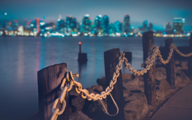 depth of field, San Diego, chains, 1080P, city, city lights