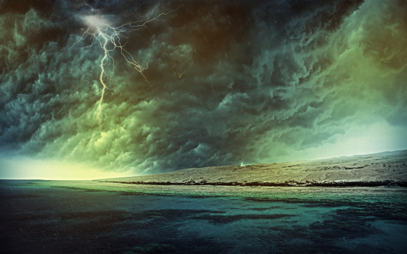 clouds, hd, rain, 1080P, beach, ocean, storm, lightning, nature